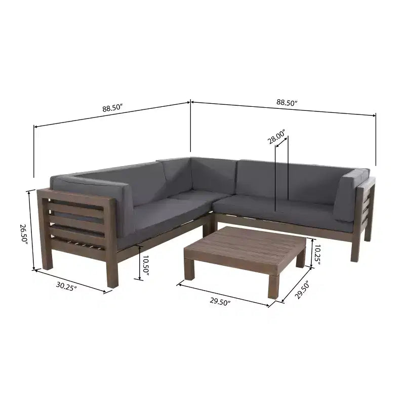 Christopher Knight Home Cynthia Ensemble de canapés de jardin modulables en L en bois d'acacia rembourrés à 5 places avec table basse