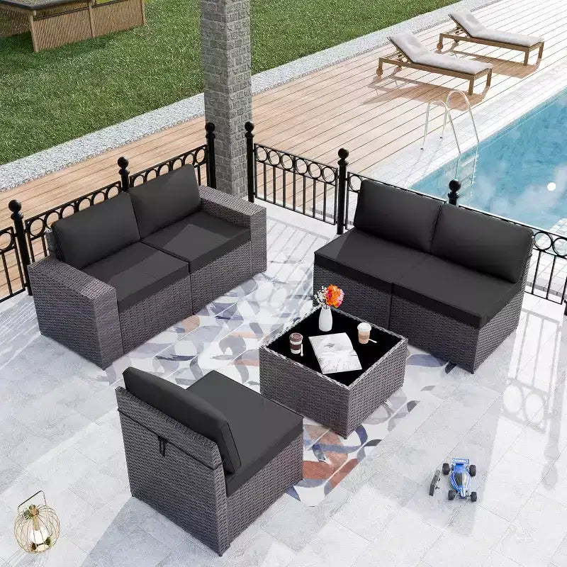 ALAULM Ensemble de meubles de jardin 6 pièces, Salons de conversation extérieurs en rotin osier, Ensemble de canapés de mobilier d'extérieur