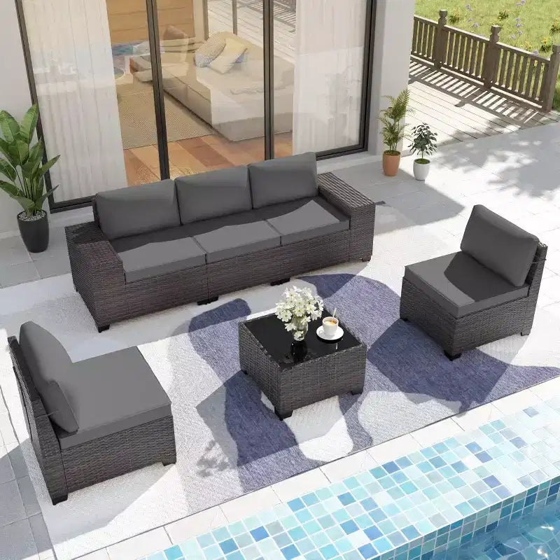 ALAULM Ensemble de meubles de jardin 6 pièces, Salons de conversation extérieurs en rotin osier, Ensemble de canapés de mobilier d'extérieur