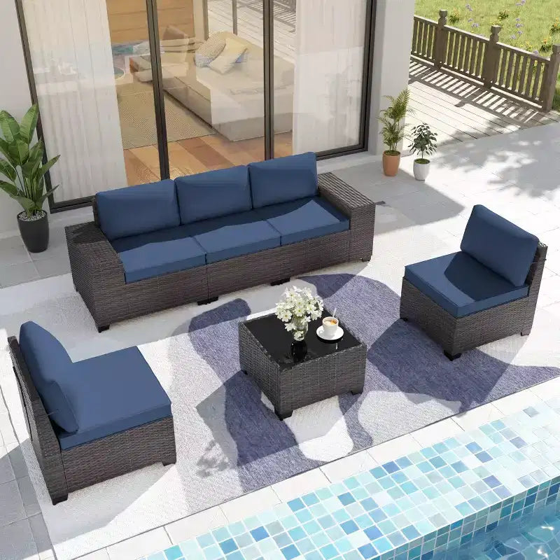 ALAULM Ensemble de meubles de jardin 6 pièces, Salons de conversation extérieurs en rotin osier, Ensemble de canapés de mobilier d'extérieur