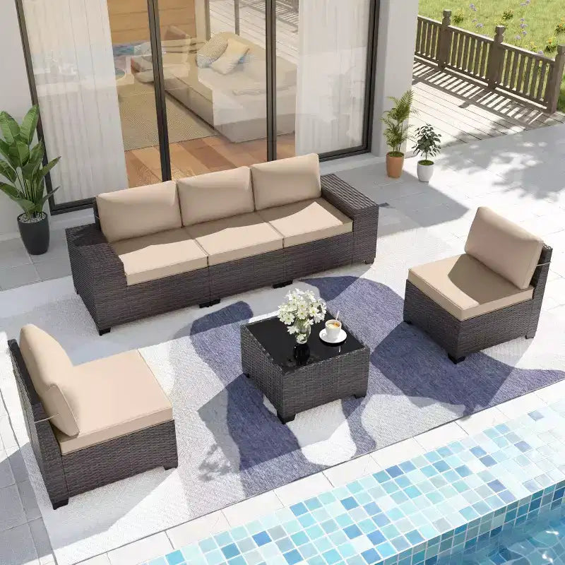 ALAULM Ensemble de meubles de jardin 6 pièces, Salons de conversation extérieurs en rotin osier, Ensemble de canapés de mobilier d'extérieur