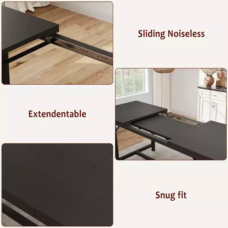 Ensemble de table à manger 3 pièces, Table de cuisine extensible avec 2 bancs, Ensemble de salle à manger en bois pour 4 à 6 personnes, Ensemble dinette peu encombrant pour maison, appartement