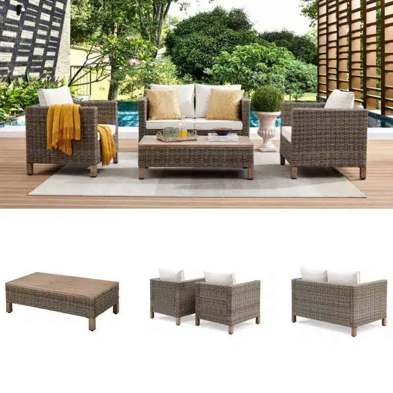 Salons de jardin 4 pièces avec coussins et table basse