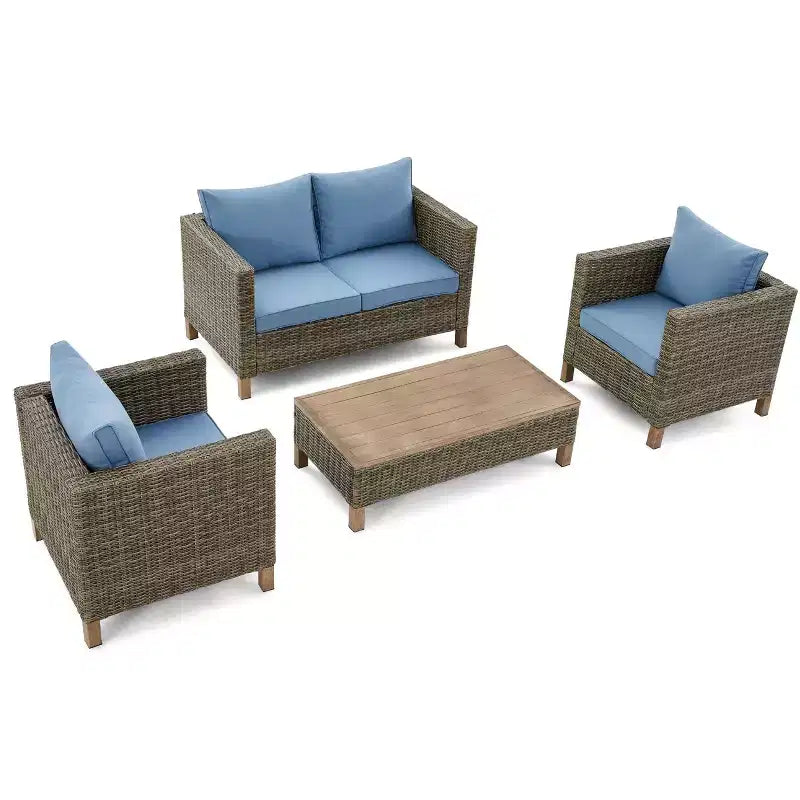 Salons de jardin 4 pièces avec coussins et table basse