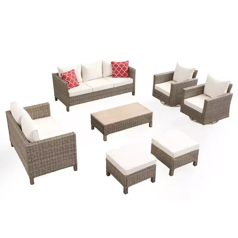 Ensemble de conversation d'extérieur 7 pièces avec fauteuils pivotants et table basse