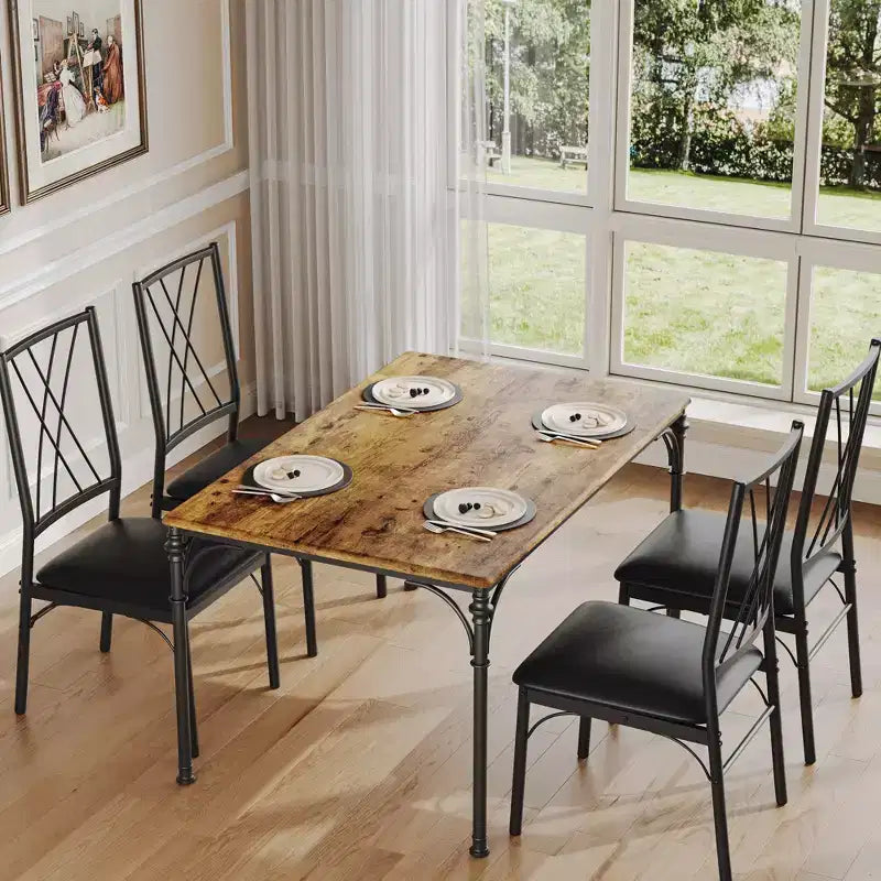 CuisinSmart Ensemble de salle à manger 5 pièces, Table et chaises de cuisine, Ensemble de meubles de salle à manger rectangulaire en métal et bois pour l'intérieur