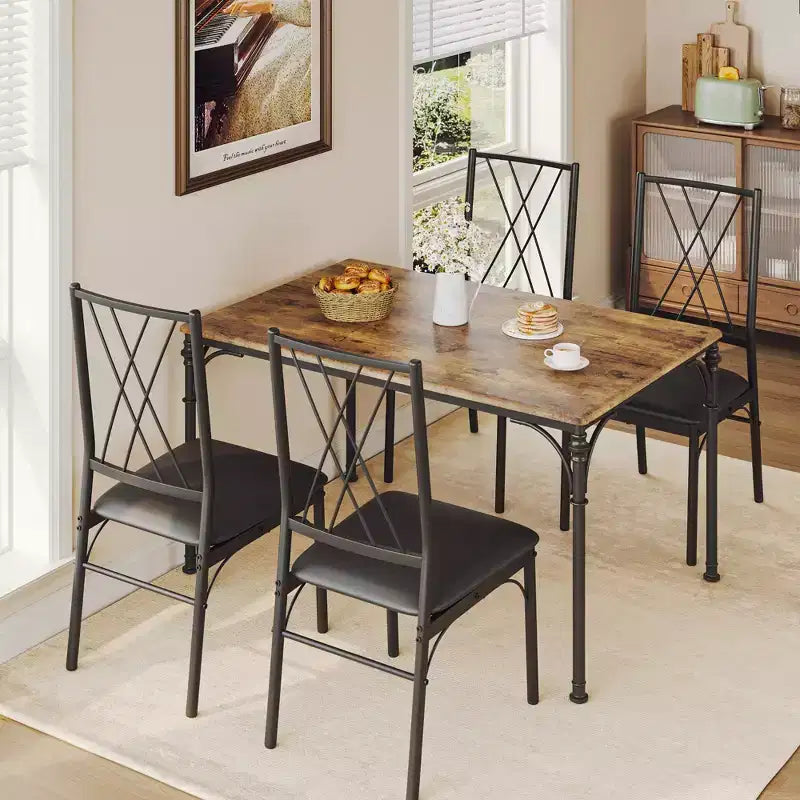 CuisinSmart Ensemble de salle à manger 5 pièces, Table et chaises de cuisine, Ensemble de meubles de salle à manger rectangulaire en métal et bois pour l'intérieur