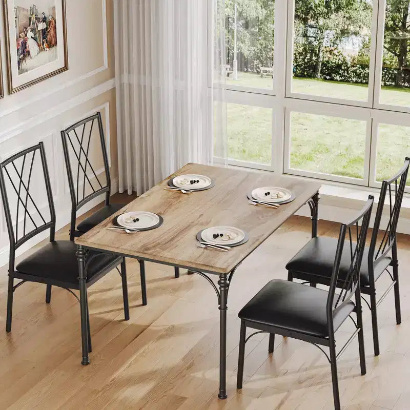 CuisinSmart Ensemble de salle à manger 5 pièces, Table et chaises de cuisine, Ensemble de meubles de salle à manger rectangulaire en métal et bois pour l'intérieur