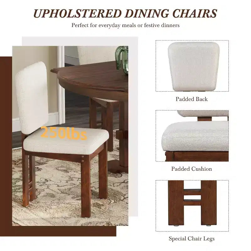ModernLuxe Ensemble de salle à manger extensible 6 pièces pour 6 personnes, ensemble de salle à manger traditionnel avec table de cuisine, 4 chaises de salle à manger rembourrées et banc, Espresso+Beige