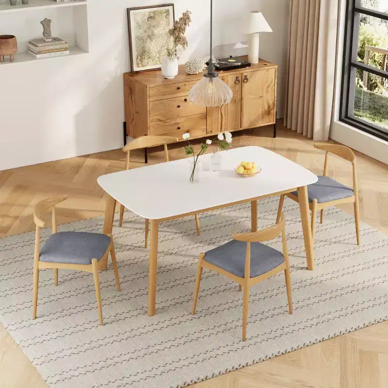 Ensemble de salle à manger Christopher Knight Home Ishar 5 pièces en bois d'hévéa de style milieu de siècle avec chaises rembourrées