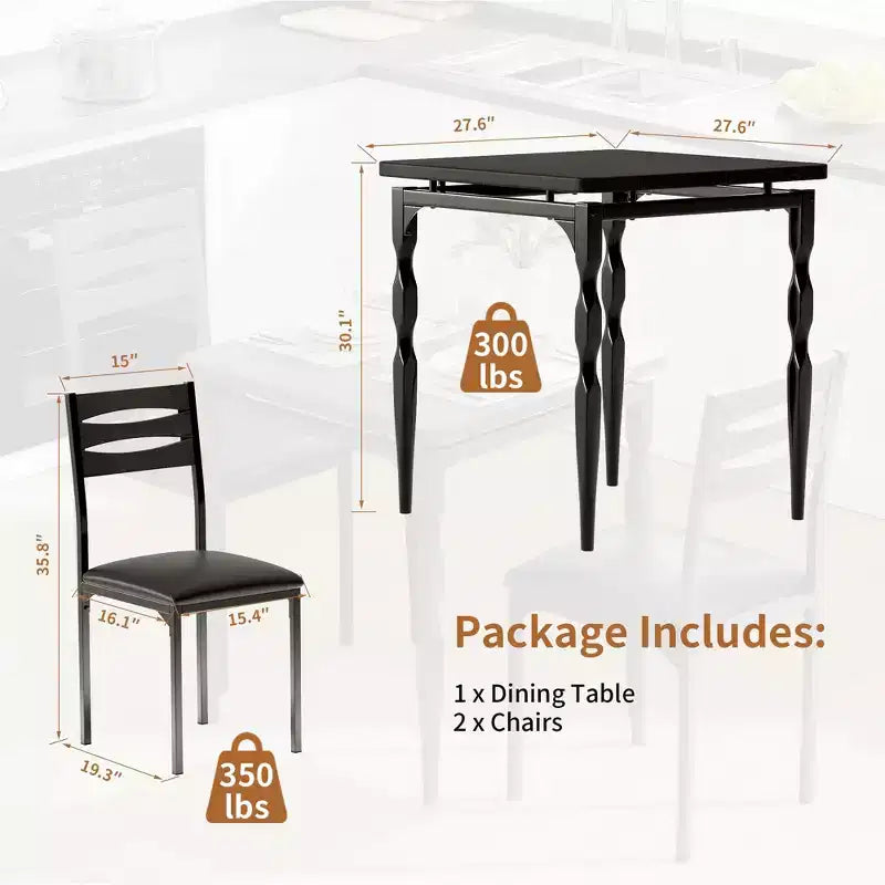 Ensemble de salle à manger 3 pièces, avec pieds en spirale