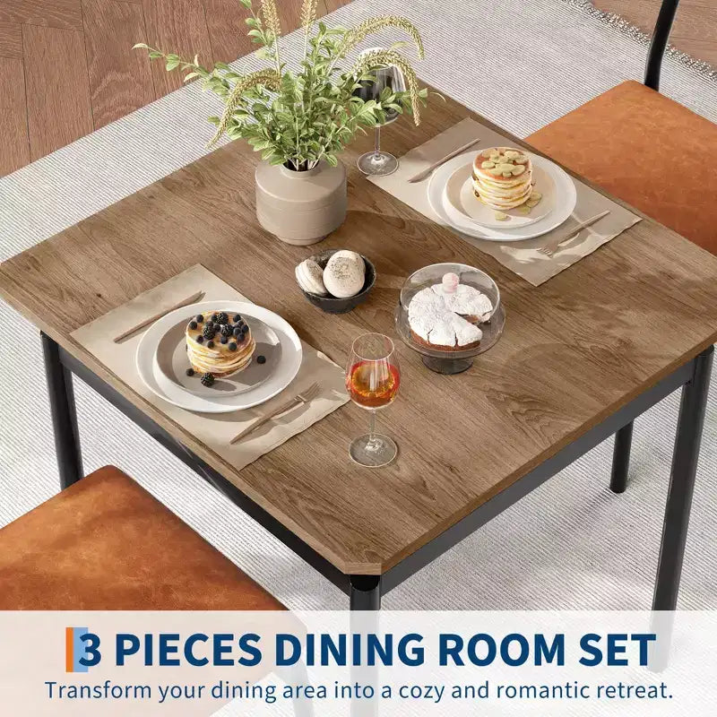 Ensemble table de salle à manger 3 pièces, avec 2 chaises rembourrées en PU