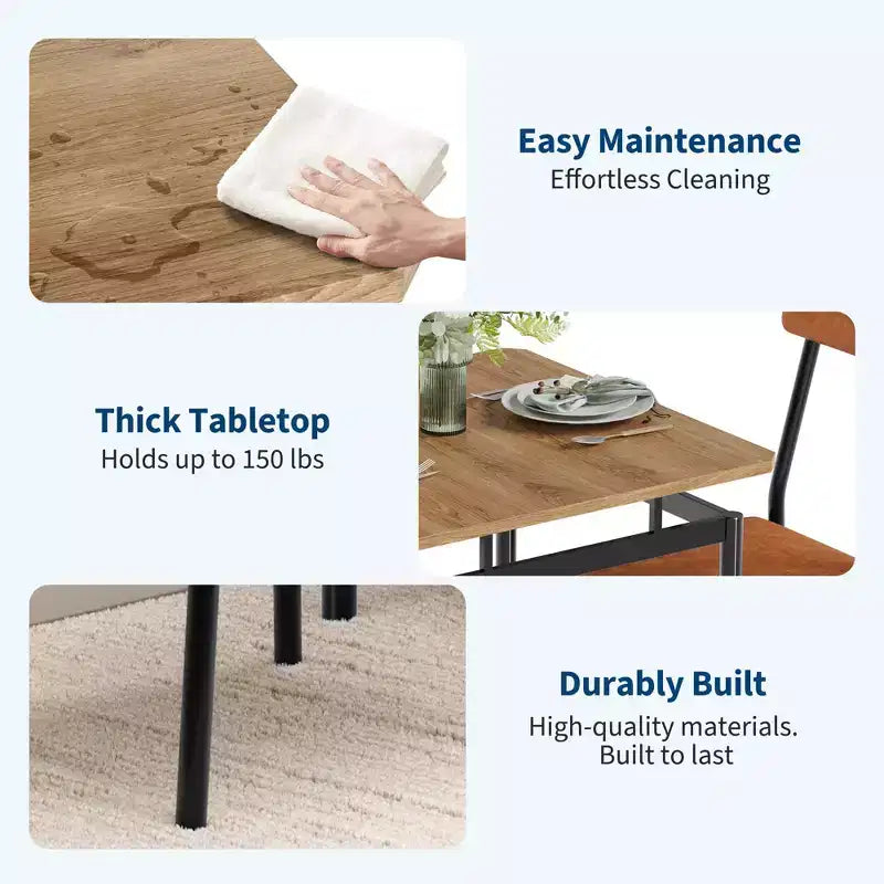 Ensemble table de salle à manger 3 pièces, avec 2 chaises rembourrées en PU