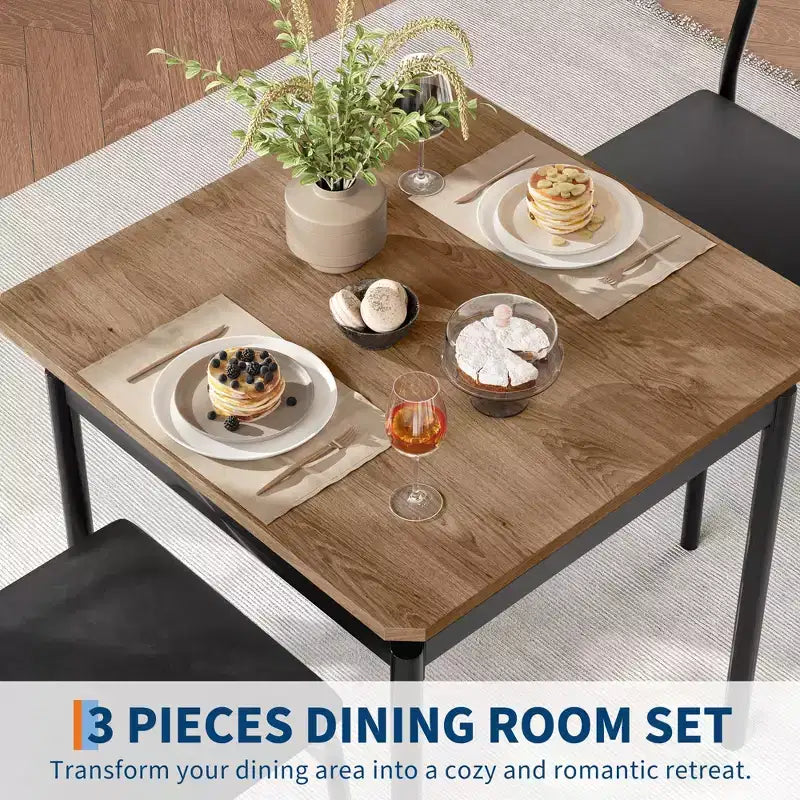 Ensemble table de salle à manger 3 pièces, avec 2 chaises rembourrées en PU