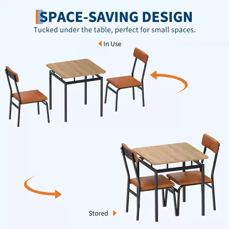 Ensemble table de salle à manger 3 pièces, avec 2 chaises rembourrées en PU