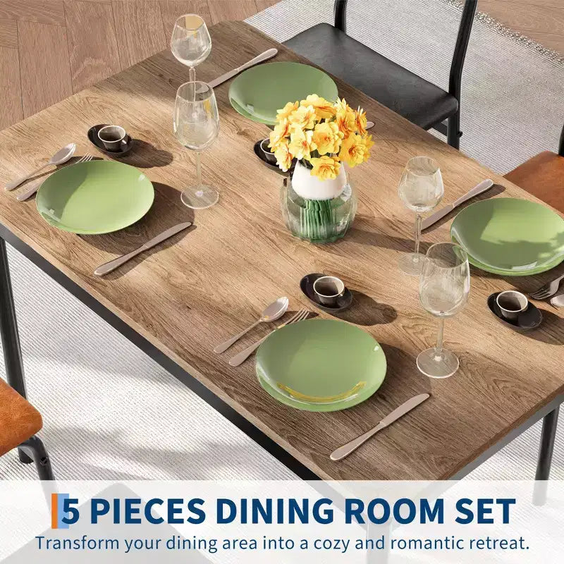 Ensemble de salle à manger 5 pièces, avec 4 chaises rembourrées en PU