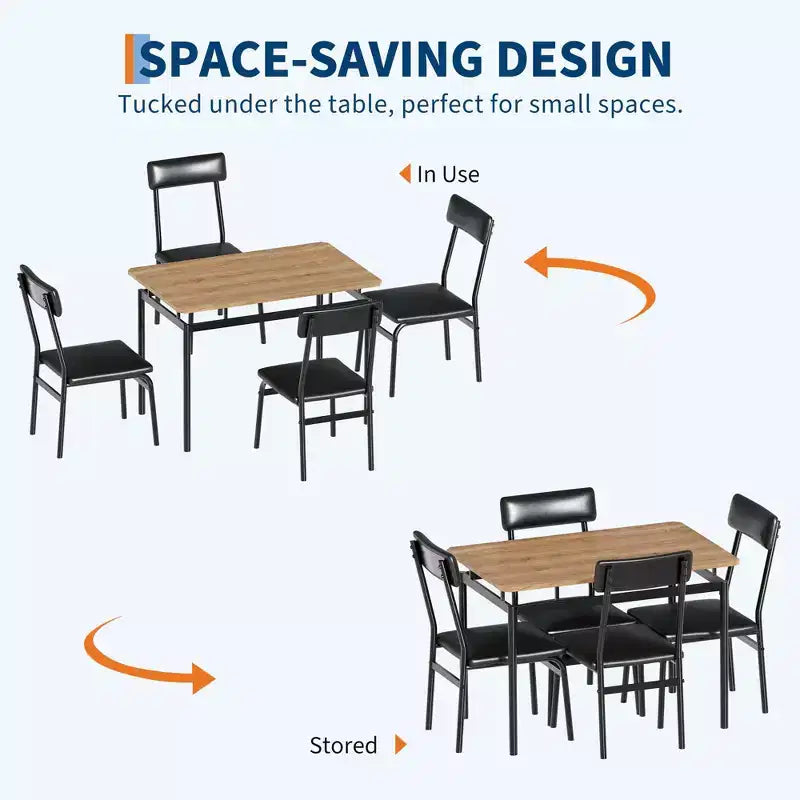 Ensemble de salle à manger 5 pièces, avec 4 chaises rembourrées en PU