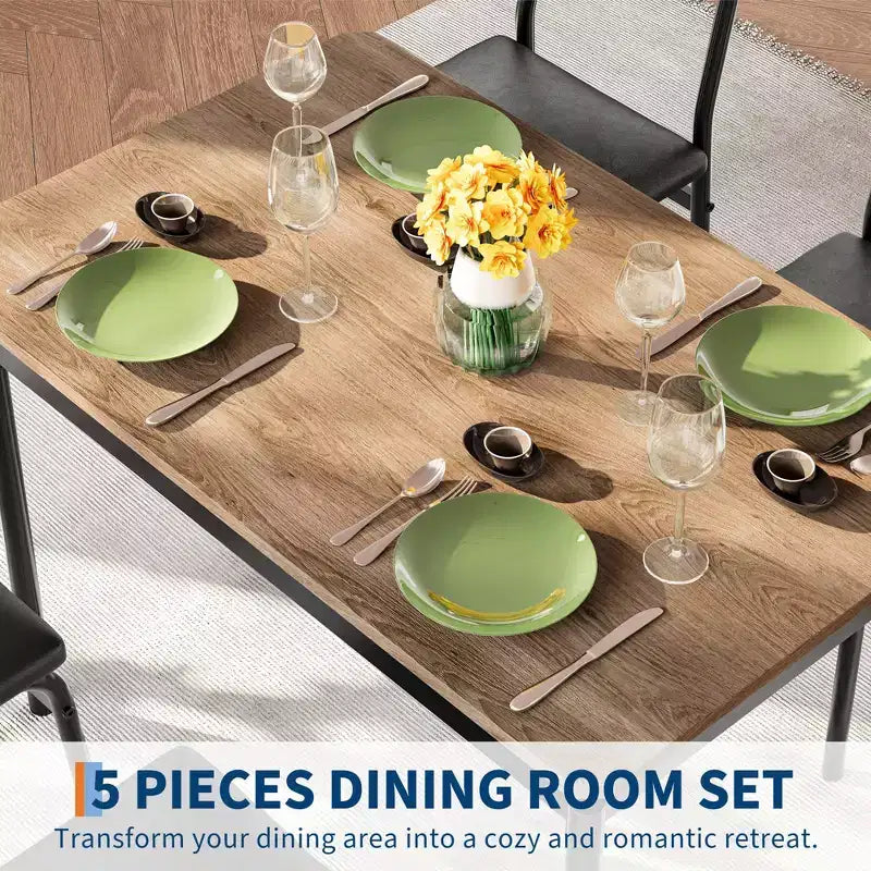 Ensemble de salle à manger 5 pièces, avec 4 chaises rembourrées en PU