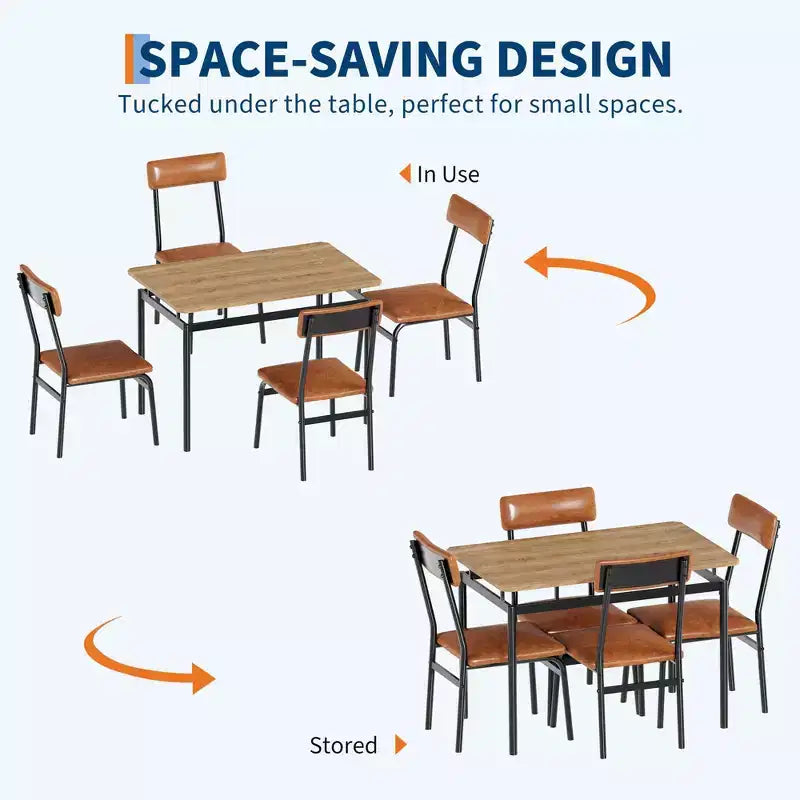 Ensemble de salle à manger 5 pièces, avec 4 chaises rembourrées en PU