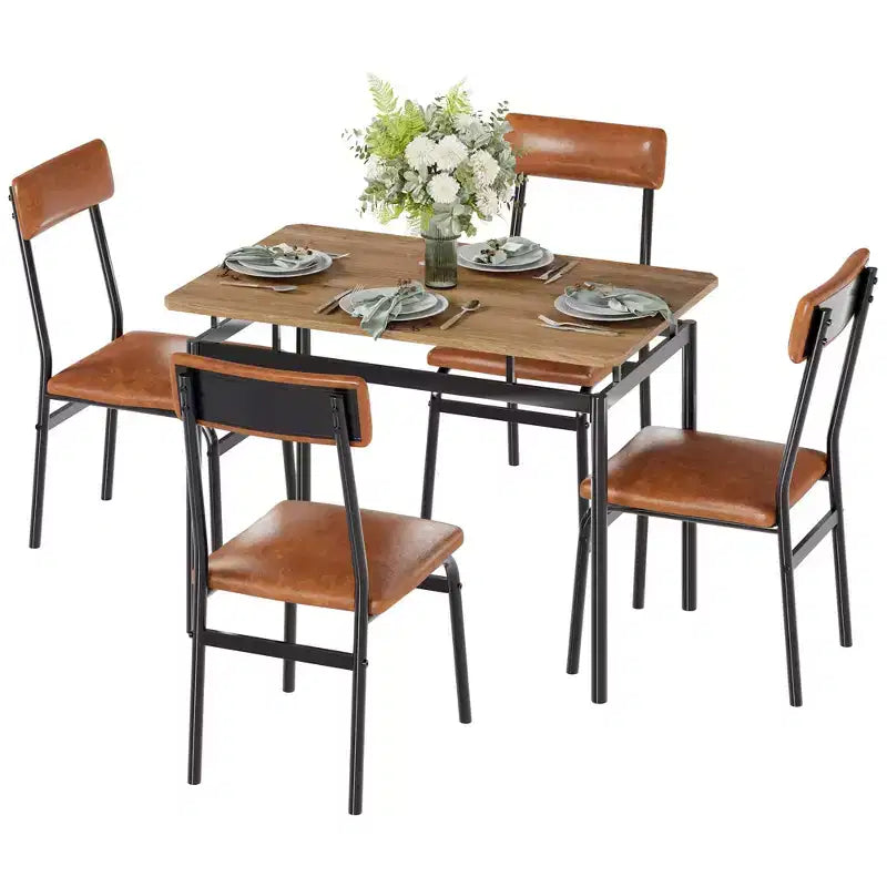 Ensemble de salle à manger 5 pièces, avec 4 chaises rembourrées en PU
