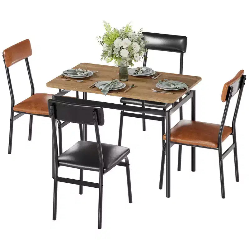 Ensemble de salle à manger 5 pièces, avec 4 chaises rembourrées en PU