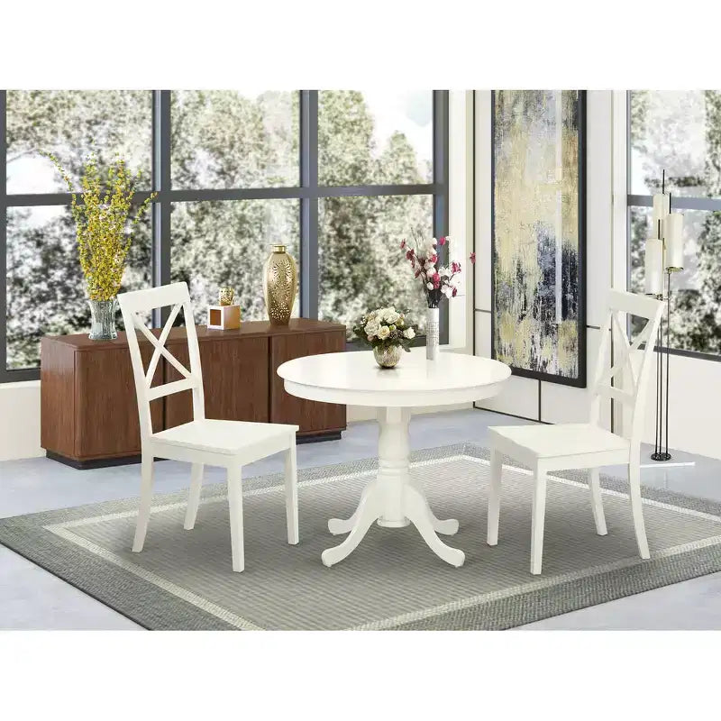 HomeStock Belmont – Ensemble de cuisine comprenant 1 table et 2 chaises de salle à manger, Blanc lin