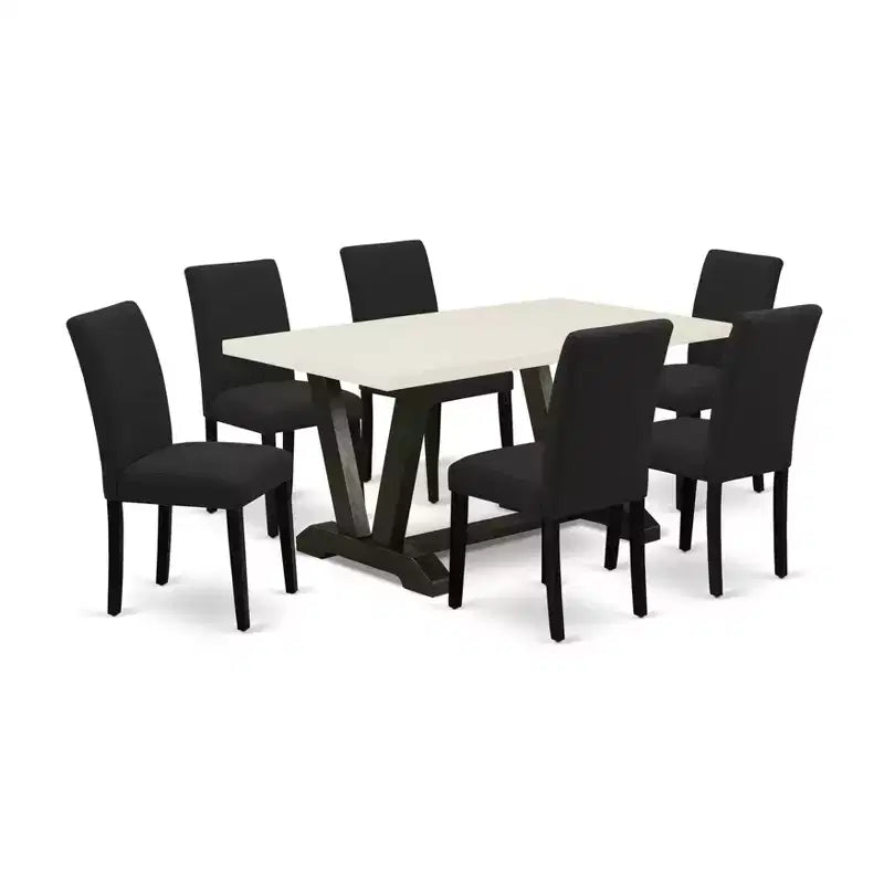 Ensemble de salle à manger 7 pièces Belmont de HomeStock comprenant 6 chaises de cuisine avec assise rembourrée et dossier haut et une table de cuisine rectangulaire – Finition noire