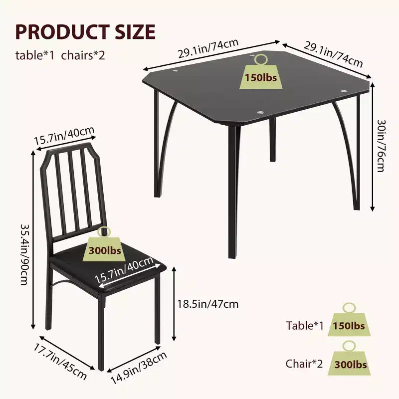 Ensemble table de salle à manger TROPOW pour 2, ensemble table et chaises de cuisine avec 2 coussins en PU ultra confortables, ensemble de meubles de salle à manger pour 2 avec cuisine