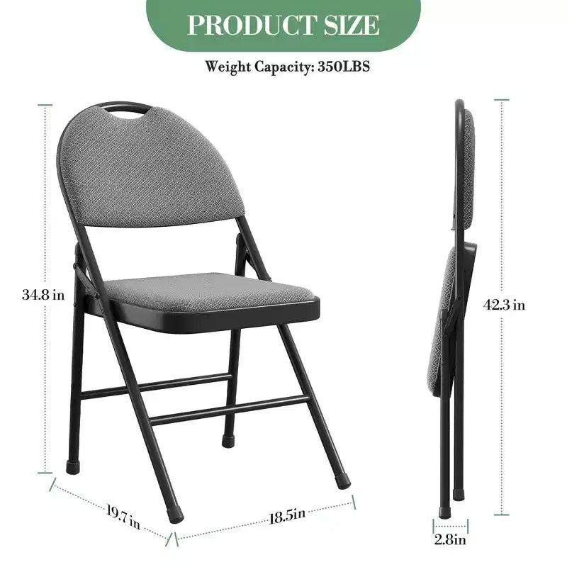 Lot de 4 Chaises Pliantes Rembourrées en Tissu, Chaise Pliante Commerciale en Métal avec Dossier Rembourré, Capacité de Poids de 158 kg, Chaise Pliante Confortable