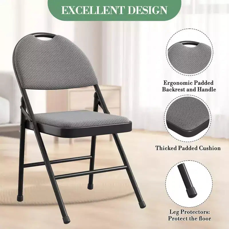 Lot de 4 Chaises Pliantes Rembourrées en Tissu, Chaise Pliante Commerciale en Métal avec Dossier Rembourré, Capacité de Poids de 158 kg, Chaise Pliante Confortable
