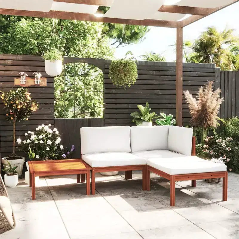 vidaXL Ensemble de salon de jardin 4 pièces en bois d'acacia massif, construction durable et résistante aux intempéries avec coussins crème pour un confort optimal