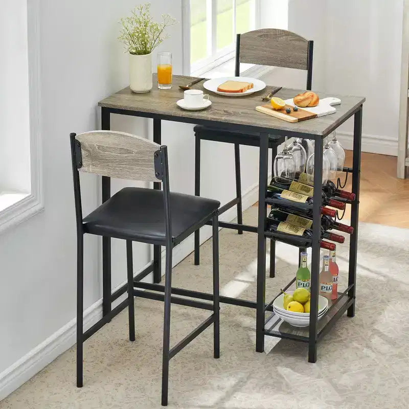 Table de bar pour 2 avec repose-pieds et 2 chaises rembourrées pour comptoir de bar