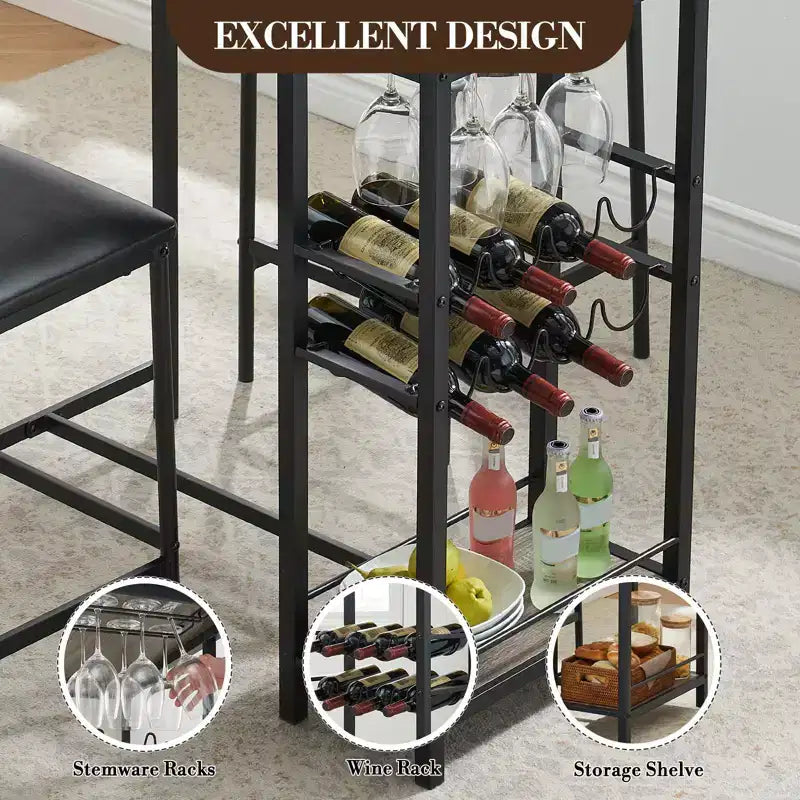 Table de bar pour 2 avec repose-pieds et 2 chaises rembourrées pour comptoir de bar