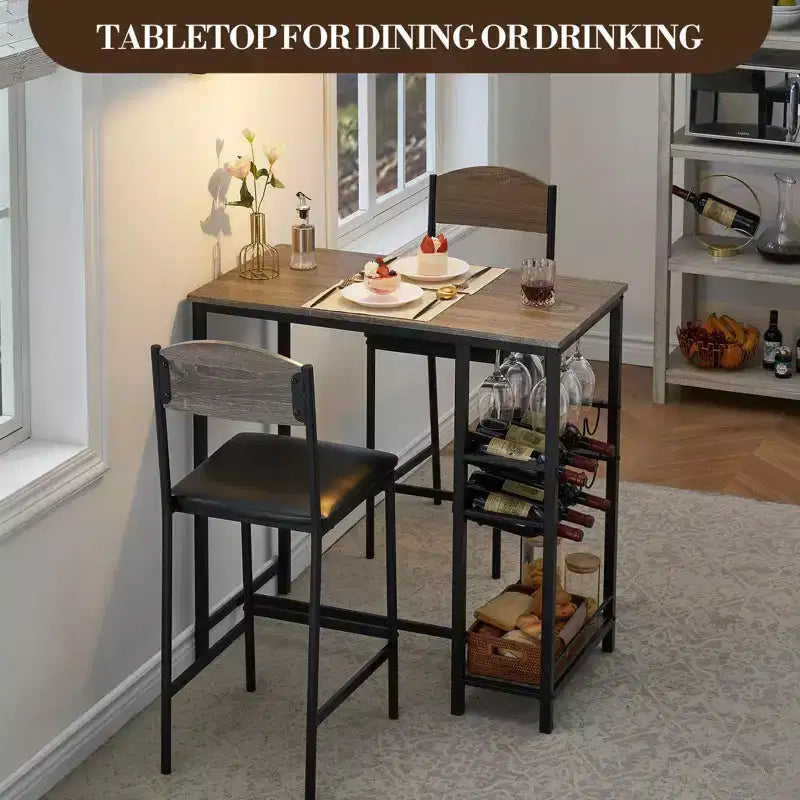 Table de bar pour 2 avec repose-pieds et 2 chaises rembourrées pour comptoir de bar