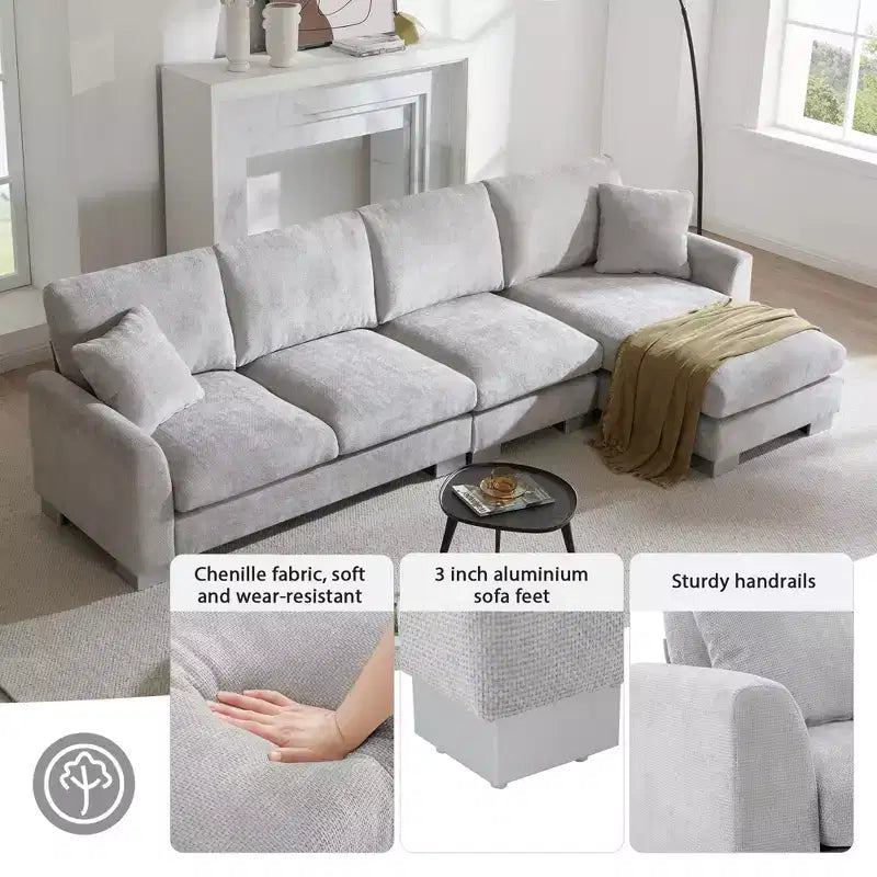 Ensemble de canapé modulaire convertible 4 places, canapé d'angle rembourré, méridienne profonde avec pouf pour salon, bureau, appartement
