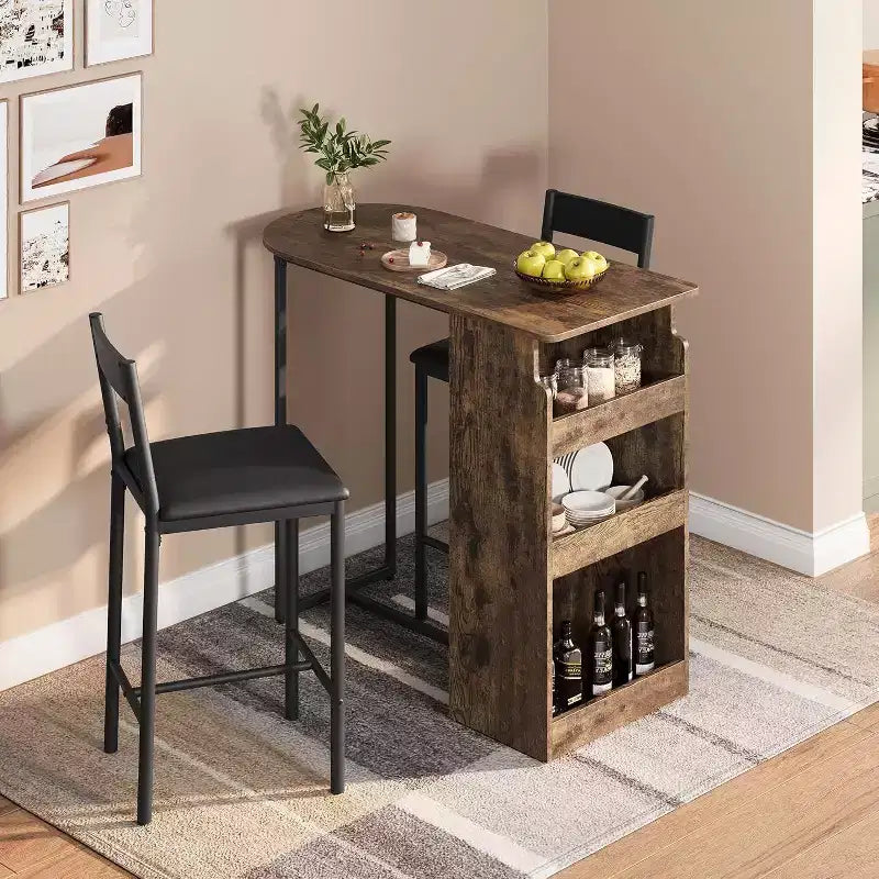 Ensemble table de bar et chaises Acekool pour 2 personnes avec étagère de rangement, table de salle à manger peu encombrante pour cuisine et appartement