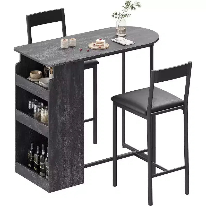 Ensemble table de bar et chaises Acekool pour 2 personnes avec étagère de rangement, table de salle à manger peu encombrante pour cuisine et appartement