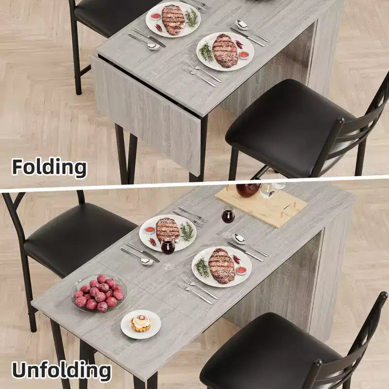 Ensemble table à manger et 2 chaises, table de cuisine hauteur comptoir avec étagères de rangement, ensemble table de bar avec 2 chaises rembourrées, ensemble table de salle à manger