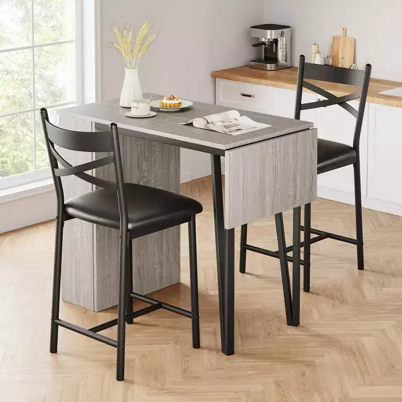 Ensemble table à manger et 2 chaises, table de cuisine hauteur comptoir avec étagères de rangement, ensemble table de bar avec 2 chaises rembourrées, ensemble table de salle à manger