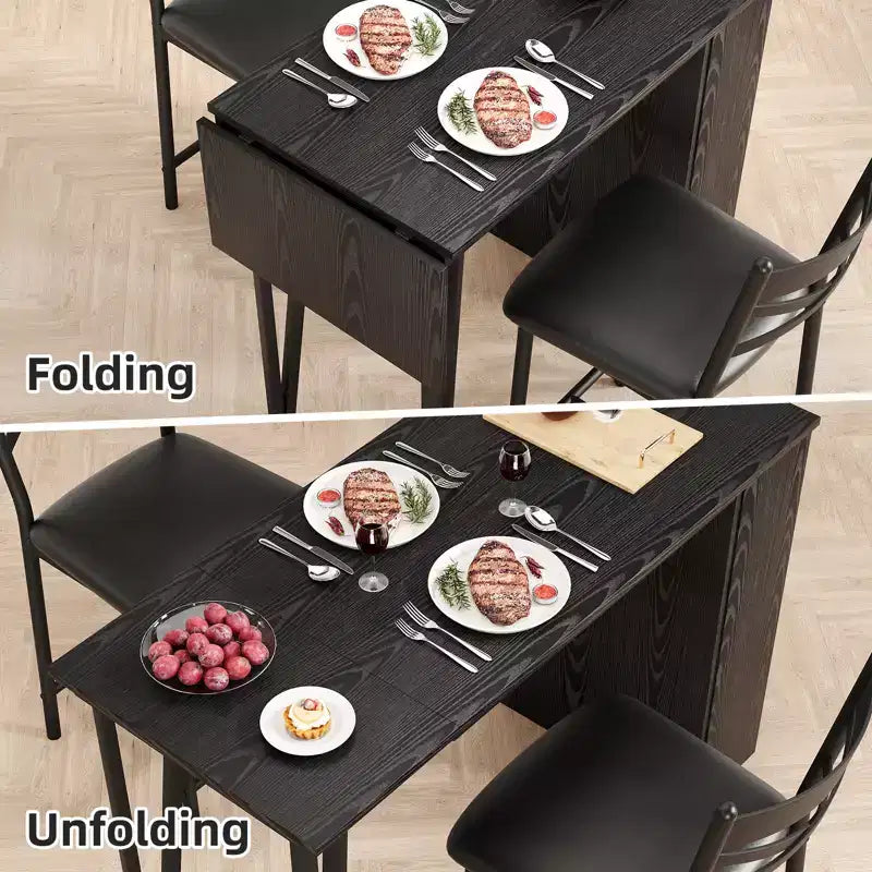 Ensemble table à manger et 2 chaises, table de cuisine hauteur comptoir avec étagères de rangement, ensemble table de bar avec 2 chaises rembourrées, ensemble table de salle à manger