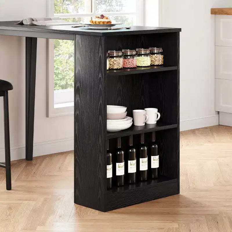 Ensemble table à manger et 2 chaises, table de cuisine hauteur comptoir avec étagères de rangement, ensemble table de bar avec 2 chaises rembourrées, ensemble table de salle à manger