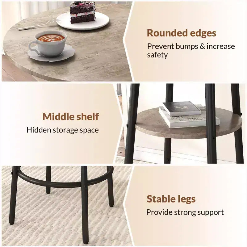 Zevemomo Ensemble de 3 pièces de table de bar ronde, petite table à manger pour 2, avec rangement, tabourets rembourrés avec dossier pour cuisine, salle à manger et bistrot - Gris