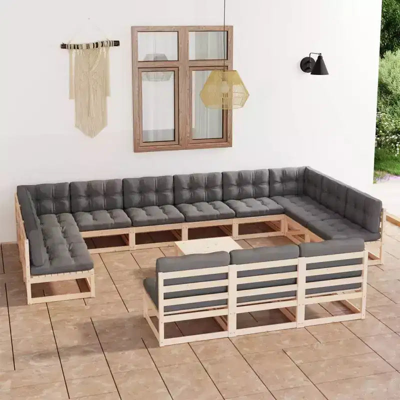 vidaXL Salon de jardin avec coussins en pin massif - Naturel avec coussins