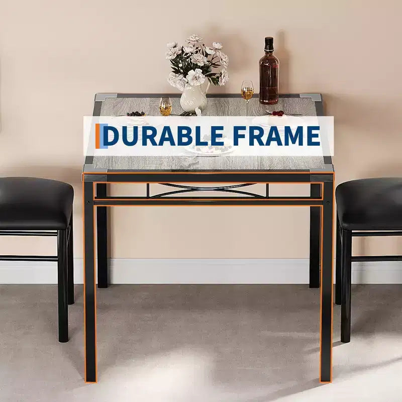 Ensemble Table à Manger pour 2, Table de Cuisine en Bois avec Chaises Rembourrées, Pieds en Métal Robuste, Cadres en Acier Épaissi, avec Angle Anti-collision