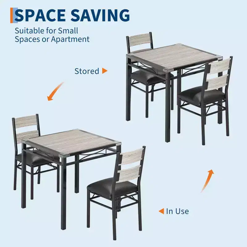 Ensemble Table à Manger pour 2, Table de Cuisine en Bois avec Chaises Rembourrées, Pieds en Métal Robuste, Cadres en Acier Épaissi, avec Angle Anti-collision