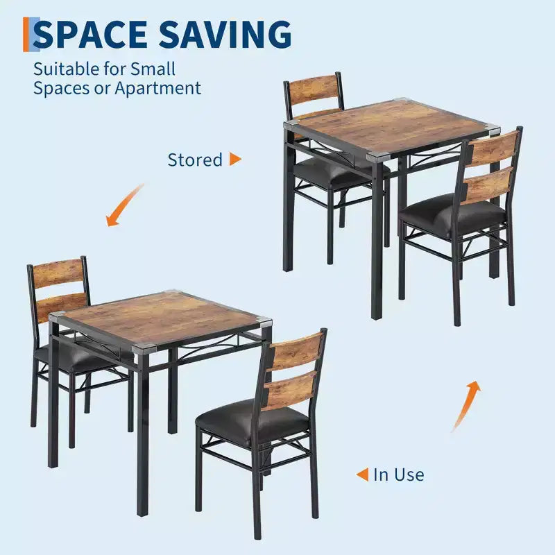 Ensemble Table à Manger pour 2, Table de Cuisine en Bois avec Chaises Rembourrées, Pieds en Métal Robuste, Cadres en Acier Épaissi, avec Angle Anti-collision