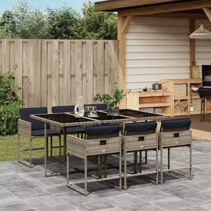 vidaXL Salon de jardin à dîner Lot de 6 Gris, Bleu marine, Noir