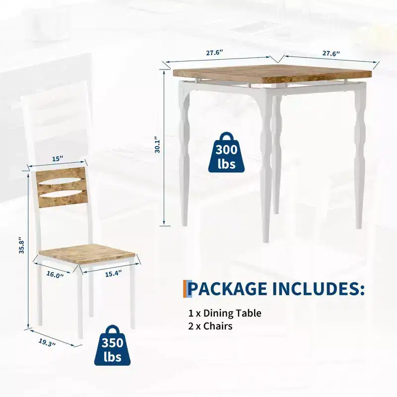 Ensemble table à manger et chaises GustoWave pour 2, table à manger compacte 3 pièces et chaises
