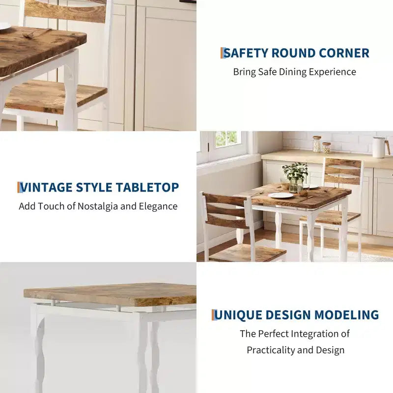 Ensemble table à manger et chaises GustoWave pour 2, table à manger compacte 3 pièces et chaises