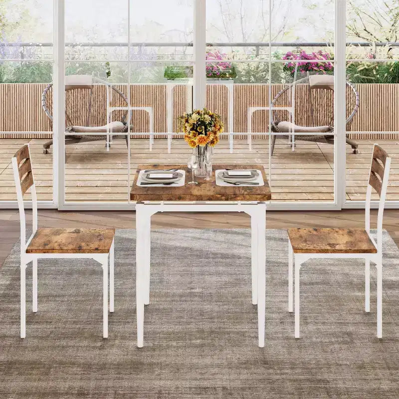 Ensemble table à manger et chaises GustoWave pour 2, table à manger compacte 3 pièces et chaises